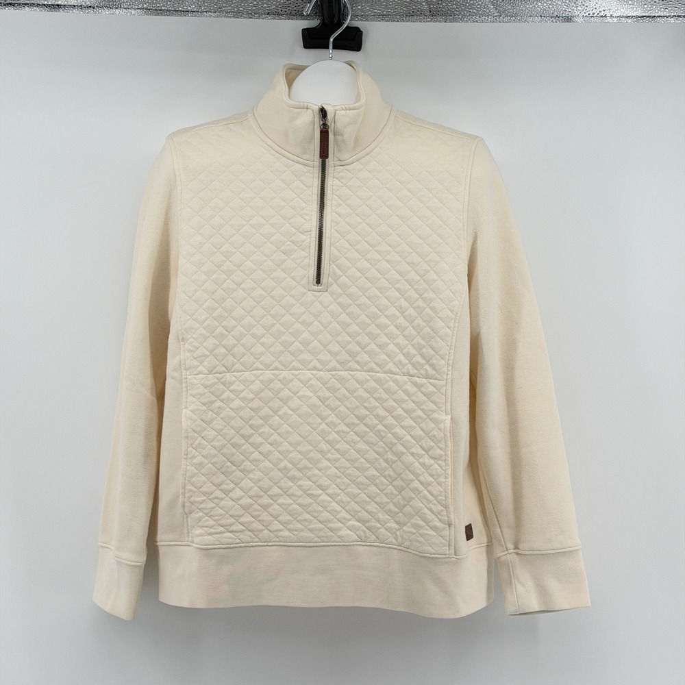 L.L. Bean Quilted Quarter Zip Pullover Womens Large Petite Cream Sweatshirt